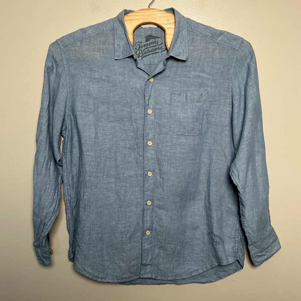 Tommy Bahama Relax Mens Light‎ Blue 100% Linen Long Sleeve Button Down Size
